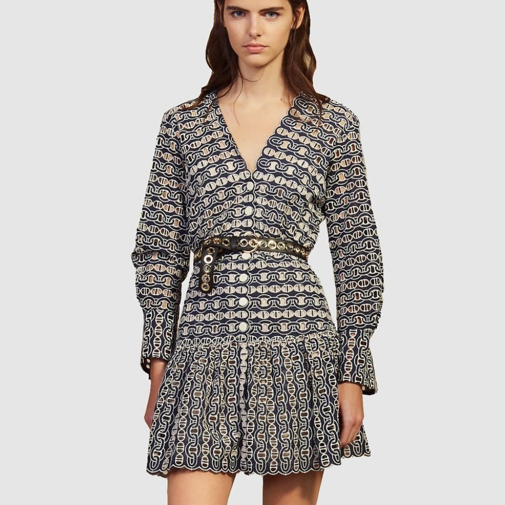 SANDRO Chain-Link Rolly Eyelet Lace Dress - Picture 1 of 12